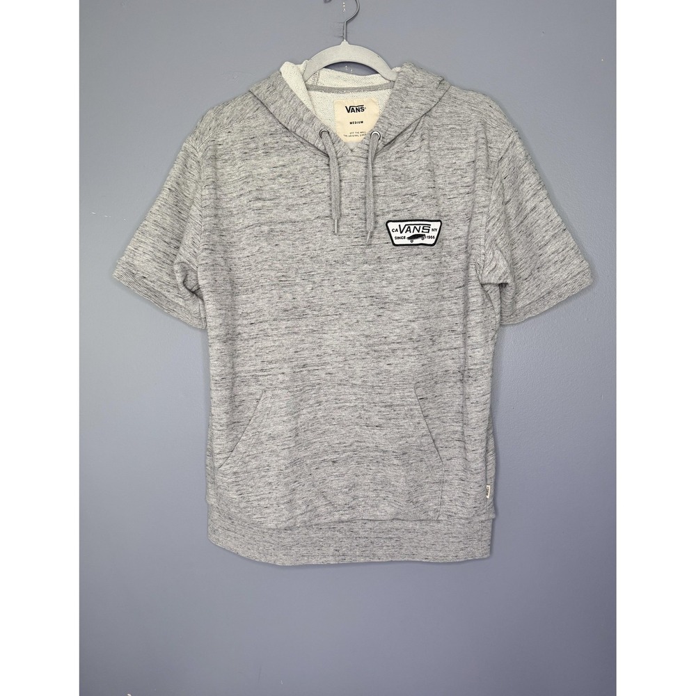 Vans Hoodie Mens M Gray Short Sleeve Skateboard Patch Pullover Logo Sweatshirt